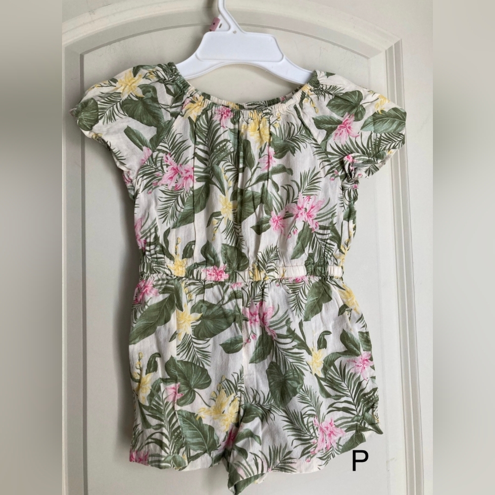 Printed Short-Sleeve Romper for Toddler Girls sz 4 tropical beach Hawaiian